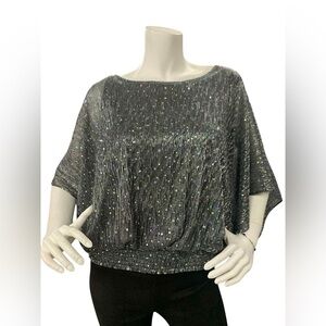 Onyx Silver Sequin Blouse Size L